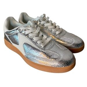 NICOLE MILLER New Silver Breanne Stadium Sneakers White Accent Gum Rubber Sole 8